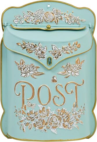 Wall Mount Mailbox for House Outside Vintage Metal Door Mailbox Antique Style Nostalgic Charm Home Decor Garden Vintage English Cottage Decor Flower Pattern(White Bird) in Saudi Arabia