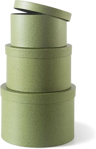 Soul & Lane Round Cardboard Boxes with Lids - Set of 3, Paperboard Circle Gift Cylinders for Flower Arrangements and Presents, Large Floral Decorative Boxes for Home Decor and Storage, Green in Kuwait