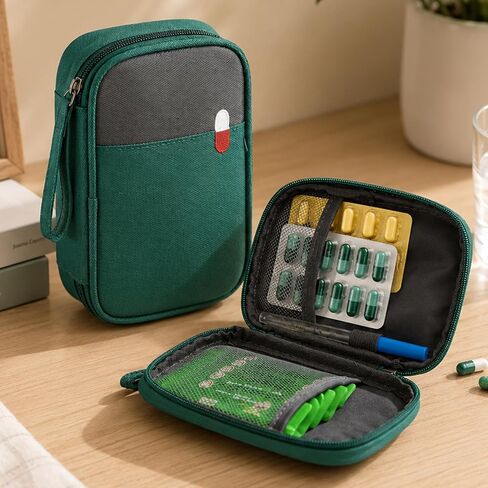 Portable Pill Organizer Travel Small Medicine Pouch Mini First Aid Bag with Zipper Compartments for Pills Emergency Supplies in Kuwait