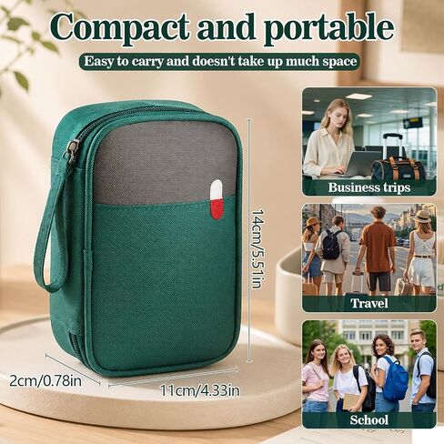 Portable Pill Organizer Travel Small Medicine Pouch Mini First Aid Bag with Zipper Compartments for Pills Emergency Supplies in Kuwait