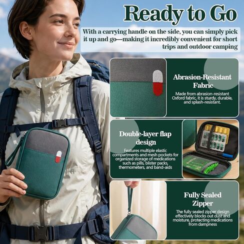 Portable Pill Organizer Travel Small Medicine Pouch Mini First Aid Bag with Zipper Compartments for Pills Emergency Supplies in Kuwait