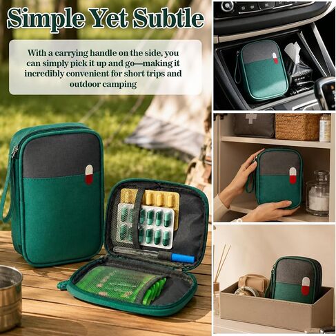 Portable Pill Organizer Travel Small Medicine Pouch Mini First Aid Bag with Zipper Compartments for Pills Emergency Supplies in Kuwait