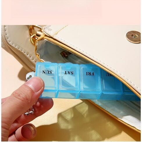 7-Day Pill Organizer Rectangular Portable Compact Plastic Medicine Case for Travel and Daily Use Pill Sorting with Keychain, Blue in Kuwait
