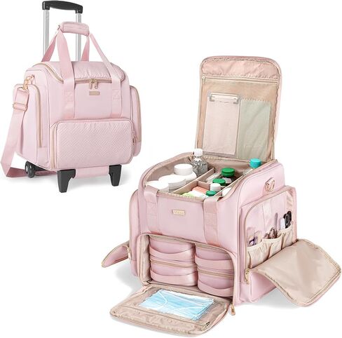 Rolling Medicine Bag for Travel, Large Pill Bottle Storage Bag on Wheels with 4 Cases and Detachable Trolley,Pink in Kuwait