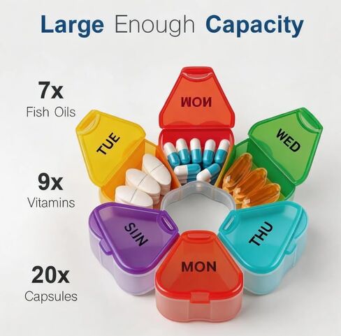 Large Weekly Pill Organizer, 7 Day Pill Box Case with Spring Open Design & Large Compartments – Holds Vitamins, Cod Liver Oil, Fish Oil, Supplements, Travel Friendly in Kuwait
