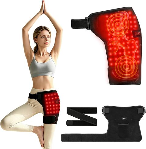 Red Light Therapy Hip & Thigh Wrap, 105 Pcs Red Light Beads, 3 Heat & Vibration Modes, USB Portable Red Light Therapy for Hip, Ideal for Home Office & Travel Use,Black in Saudi Arabia