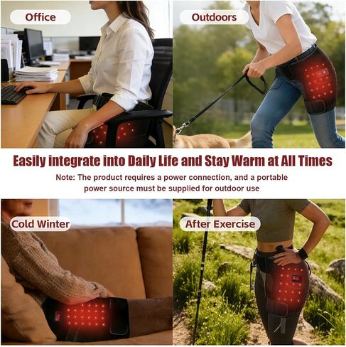 Red Light Therapy Hip & Thigh Wrap, 105 Pcs Red Light Beads, 3 Heat & Vibration Modes, USB Portable Red Light Therapy for Hip, Ideal for Home Office & Travel Use,Black in Saudi Arabia