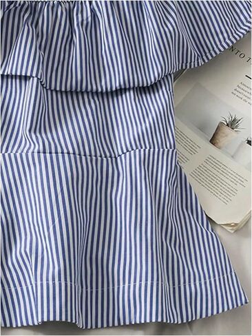 Verdusa Women's Striped Asymmetrical One Shoulder Tops Bow Tie Waist Dressy Blouses Summer Peplum Shirts in Kuwait