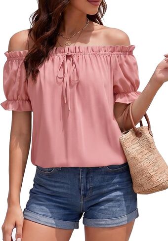 Aupuls Casual Off The Shoulder Tops for Women Puff Sleeve Country Concert Outfits Renaissance Blouse in Saudi Arabia