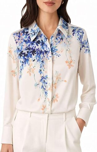 Womens Mulberry Silk Blouse Long Sleeve Printed Blouse Business Casual Button Down Shirt in Saudi Arabia