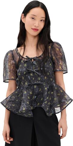 Ganni Women's Printed Shibori Organza Sun Cut Peplum Blouse in Saudi Arabia