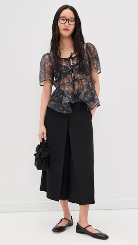 Ganni Women's Printed Shibori Organza Sun Cut Peplum Blouse in Saudi Arabia