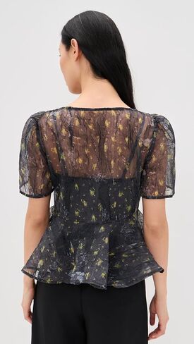 Ganni Women's Printed Shibori Organza Sun Cut Peplum Blouse in Saudi Arabia