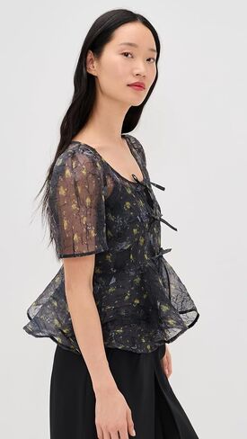 Ganni Women's Printed Shibori Organza Sun Cut Peplum Blouse in Saudi Arabia