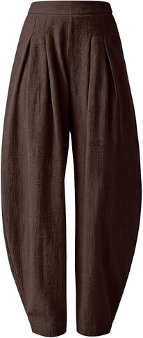 Women Linen Wide Leg Palazzo Barrel Pants Drawstring Casual 2026 Summer Beach Vacation Boho Baggy Pant with Pockets in Kuwait
