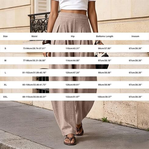 Women Linen Wide Leg Palazzo Barrel Pants Drawstring Casual 2026 Summer Beach Vacation Boho Baggy Pant with Pockets in Kuwait