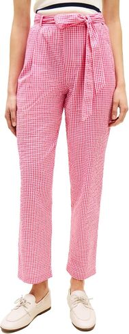 Tommy Hilfiger Women's Gingham Pants in Tapered Fit Ankle Pants with Belt in Kuwait