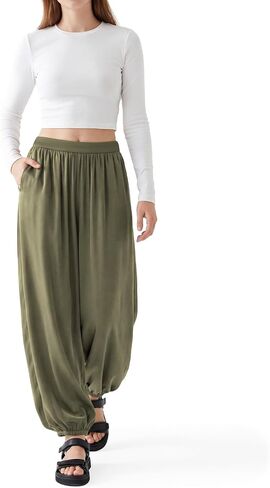 OctMoon Women's Chiffon Palazzo Pants: Flowy Wide Leg Harem Pants, Summer Beach Balloon & Lantern Style Lounge Pants in Saudi Arabia