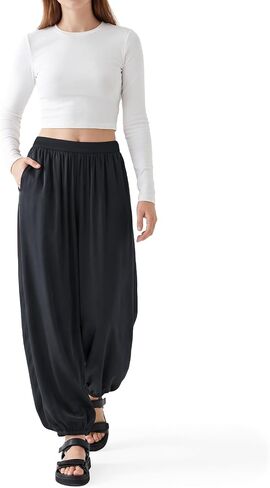 OctMoon Women's Chiffon Palazzo Pants: Flowy Wide Leg Harem Pants, Summer Beach Balloon & Lantern Style Lounge Pants in Kuwait