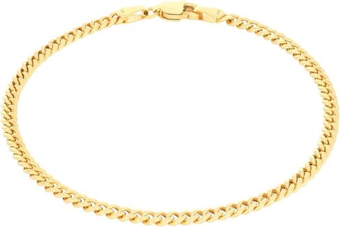 Nuragold 14k الذهب الأصفر الحقيقي ميامي الكوبي وصلة خفيفة الوزن 3 مم سلسلة سوار أو خلخال (7 "-9") مجوهرات إيطالية للرجال والنساء in Kuwait