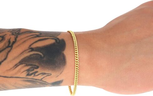 Nuragold 14k الذهب الأصفر الحقيقي ميامي الكوبي وصلة خفيفة الوزن 3 مم سلسلة سوار أو خلخال (7 "-9") مجوهرات إيطالية للرجال والنساء in Kuwait