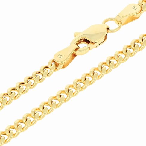 Nuragold 14k الذهب الأصفر الحقيقي ميامي الكوبي وصلة خفيفة الوزن 3 مم سلسلة سوار أو خلخال (7 "-9") مجوهرات إيطالية للرجال والنساء in Kuwait