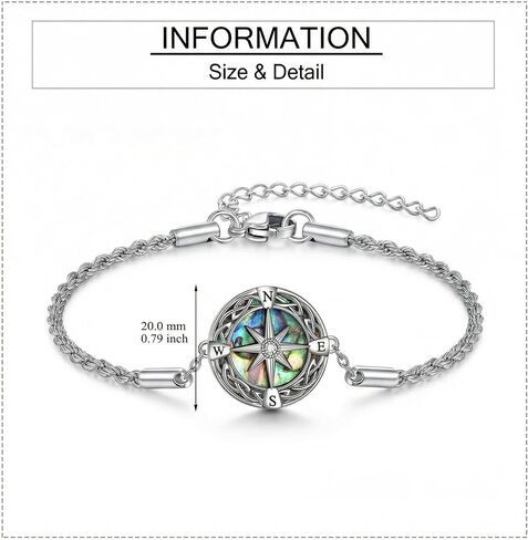 ONEFINITY Compass Bracelet Abalone Shell Compass Pendant Bracelet Birthday Jewelry Gift For Women Men in Kuwait