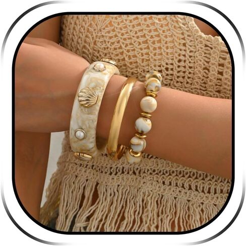 Shell Beach Bracelets for Women Gold Bracelet Stack Gold Bangles Rhinestone Boho Summer Beach Dainty Jewelry in Kuwait
