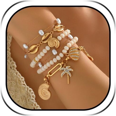 Shell Beach Bracelets for Women Gold Bracelet Stack Gold Bangles Rhinestone Boho Summer Beach Dainty Jewelry in Kuwait
