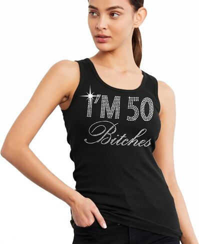 RhinestoneSash 50th Birthday Tank Tops for Women - Womens Sparkly Milestone Birthday Shirts - Gifts for Girls Trip in Kuwait