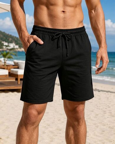 Mens Casual Shorts, Lightweight Linen Drawstring Summer Shorts in Kuwait