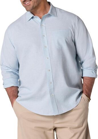 Oak Hill by DXL Men's Big and Tall Linen-Blend Tech Sport Shirt, Forget Me Not in Saudi Arabia