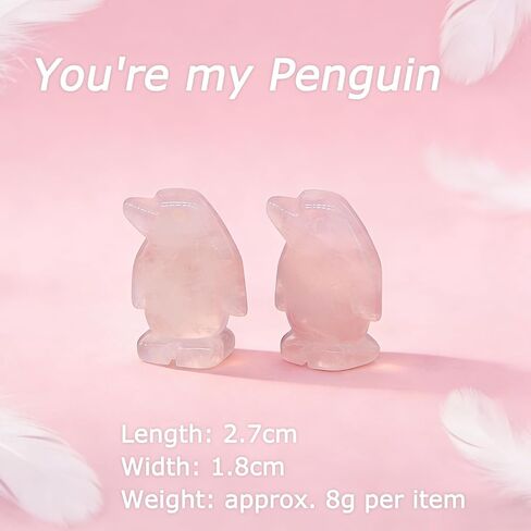 2 Cute Rose Quartz Penguin Healing Crystal Gifts for Women, Anxiety Relief Worry Stones for Stress & Anxiety, Crystal Animal Ornaments for Boyfriend Girlfriend Wife Husband Friendship (His Hers Set) in Saudi Arabia