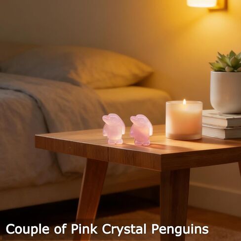 2 Cute Rose Quartz Penguin Healing Crystal Gifts for Women, Anxiety Relief Worry Stones for Stress & Anxiety, Crystal Animal Ornaments for Boyfriend Girlfriend Wife Husband Friendship (His Hers Set) in Saudi Arabia