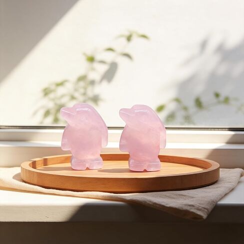 2 Cute Rose Quartz Penguin Healing Crystal Gifts for Women, Anxiety Relief Worry Stones for Stress & Anxiety, Crystal Animal Ornaments for Boyfriend Girlfriend Wife Husband Friendship (His Hers Set) in Saudi Arabia