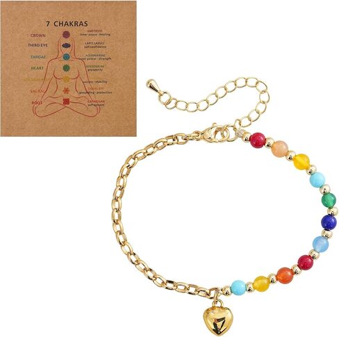 Colorful Healing Crystal Inspirational Seven Chakras Beaded Bracelets for Women,Relaxation Energy Inner Peace Gold Chain Adjustable Jewelry,Daily Vacation FriendShip Gifts in Saudi Arabia