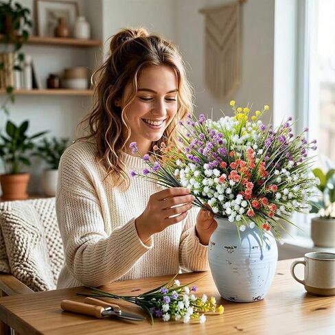 15PCS Baby Breath Artificial Flowers,Realistic Fake Breath Flowers for Vase Arrangements,Mixed Color Artificial Flowers for Wedding Bouquets,Spring Home Decor,Artificial Plants Indoor Decoration. in Saudi Arabia