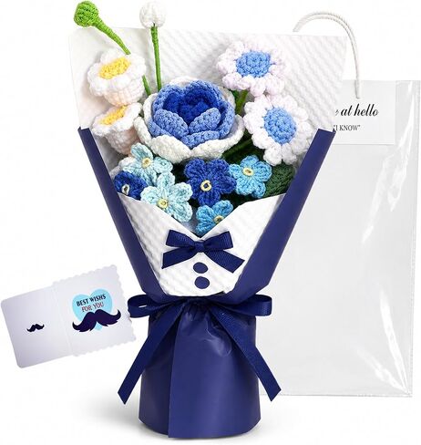 Crochet Flower Bouquet,Handmade Knitted Artificial Flowers Crocheted Rose Lily of the Valley Bouquet Graduation Father's Day Birthday Valentine Day Wedding Anniversary Party Gifts,Home Decor in Kuwait