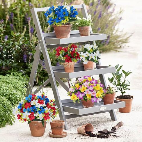 6 Bundles Patriotic Artificial Flowers Red White and Blue Flowers Artificial Lily Flowers Silk Flowers for Outdoors for Memorial Day Home Spring Indoor Outside Porch Cemetery Grave Decoration in Kuwait