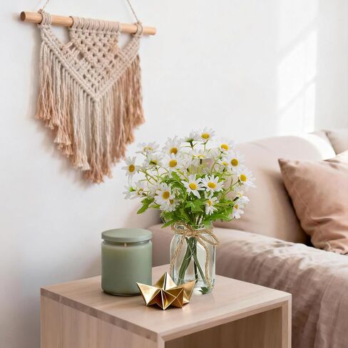 Artificial Daisy Flowers in Glass Vase with Faux Water, White Faux Silk Daisies with Stems for Centerpiece Decor, Fake Wildflowers with Lights for Home Office Farmhouse Wedding Decoration in Saudi Arabia