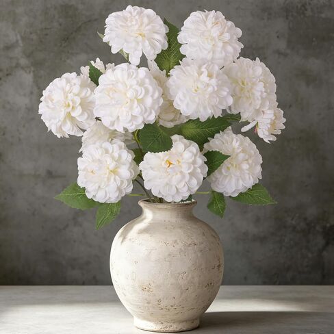 INXUGAO Artificial Flowers for Vase,6 Bunches Fake 27.5“ White Long Stems Silk Pompon Dahlia for Indoor Outdoors Home Decor, Front Door Porches Yard Patio Garden Planters in Saudi Arabia