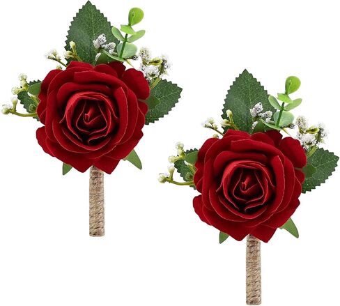 2Pcs White Rose Corsage and Men Boutonniere Set, Wrist Band Bracelets, for Wedding Bride Bridesmaid Groom Groomsmen Flower Accessories Prom Party Man Suit Decor in Kuwait