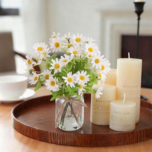 Artificial Daisy Flowers in Glass Vase with Faux Water, White Faux Silk Daisies with Stems for Centerpiece Decor, Fake Wildflowers with Lights for Home Office Farmhouse Wedding Decoration in Saudi Arabia