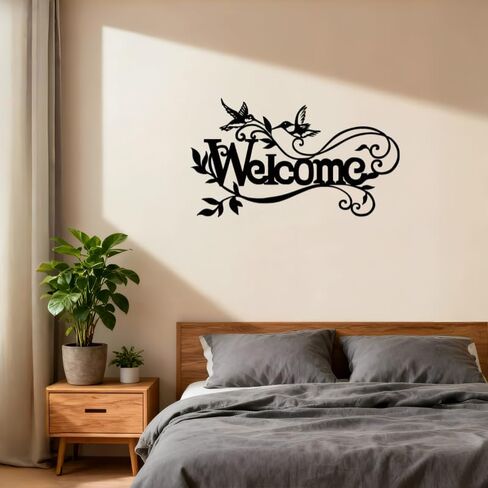 لوحة فنية جدارية زخرفية بسيطة - مقاس 6.7 * 12 بوصة للترحيب بالطيور الطنانة، تصميم صورة ظلية سوداء بسيطة، ديكور منزلي ومكتبي حديث in Kuwait