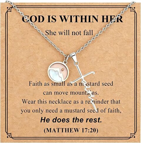 Mustard Seed Cross Necklace for Women Moving Mountains Faith Necklace for Women Easter Christian Religious Jewelry Confirmation First Communion Gift,16 + 2 Inches in Saudi Arabia