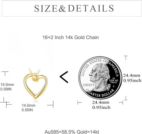 KECHO 14k Solid Gold Heart Pendant Necklace Fine Gold Jewelry Mothers Day Birthday Gifts for Women Wife Daughter Sister in Kuwait