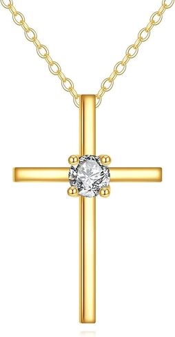 SISGEM 14k Gold 0.15 ct Lab Grown Diamond Cross Necklace for Women, Solid 14kt Gold Religous Jewelry for Ladies, 16-18 Inches in Kuwait