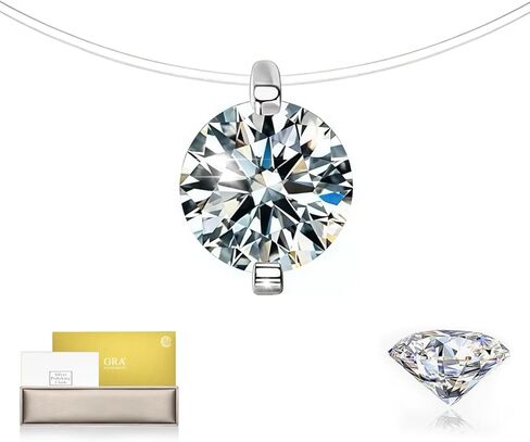 1CT Moissanite Choker Invisible Chain Necklaces, Floating Solitaire Round Diamond Necklace 16+2", 18K Gold Plated S925 Silver Hypoallergenic Jewelry Anniversary Birthday Gifts for Wife Mom Girlfriend in Saudi Arabia