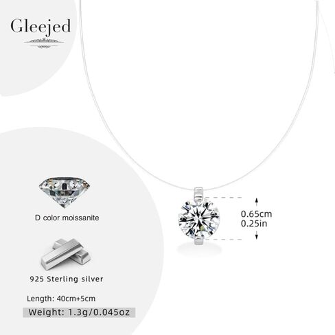 1CT Moissanite Choker Invisible Chain Necklaces, Floating Solitaire Round Diamond Necklace 16+2", 18K Gold Plated S925 Silver Hypoallergenic Jewelry Anniversary Birthday Gifts for Wife Mom Girlfriend in Saudi Arabia