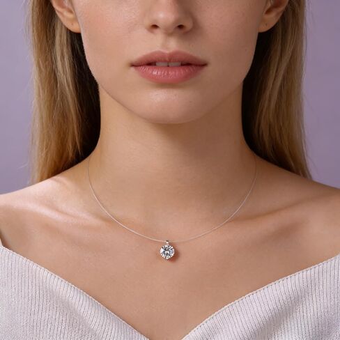1CT Moissanite Choker Invisible Chain Necklaces, Floating Solitaire Round Diamond Necklace 16+2", 18K Gold Plated S925 Silver Hypoallergenic Jewelry Anniversary Birthday Gifts for Wife Mom Girlfriend in Saudi Arabia